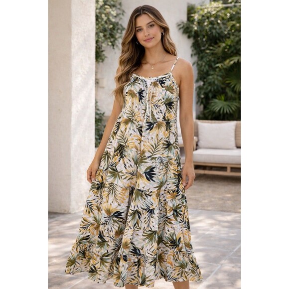Jessica Simpson Dresses & Skirts - Jessica Simpson Sz S maxi dress earth tone tropical print %100 viscose tiered